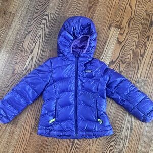EUC Patagonia girls Hi-Loft Down Sweater Hoody Jacket Snow Coat